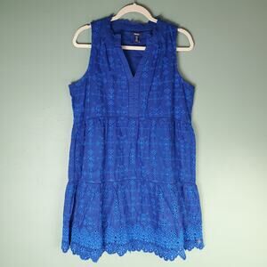 Hatley Womens Lauren Eyelet Sun Dress Size Large Blue Sleeveless V-Neck